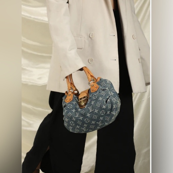 SS 2006 Louis Vuitton Denim Pleaty Bag w Gold Pushlock Closure - Picture 2 of 12